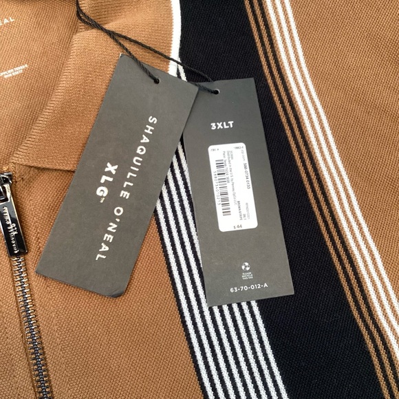 Shaquille O’Neal Mens 3XLT Big & Tall 1/4 Zip Polo Shirt Brown Black Striped NWT - Picture 4 of 8